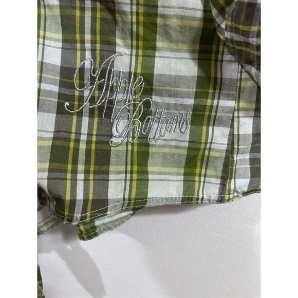 Apple Bottoms Women Green Plaid Button Up Western Shirt Long Roll Tap Sleeve 3XL - Picture 5 of 15